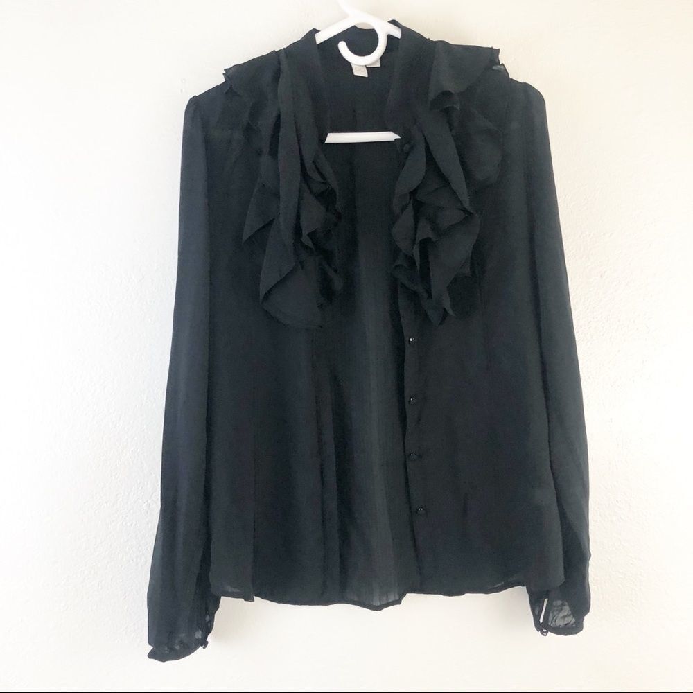 Go International Ruffle Neck Mesh long Sleeve M